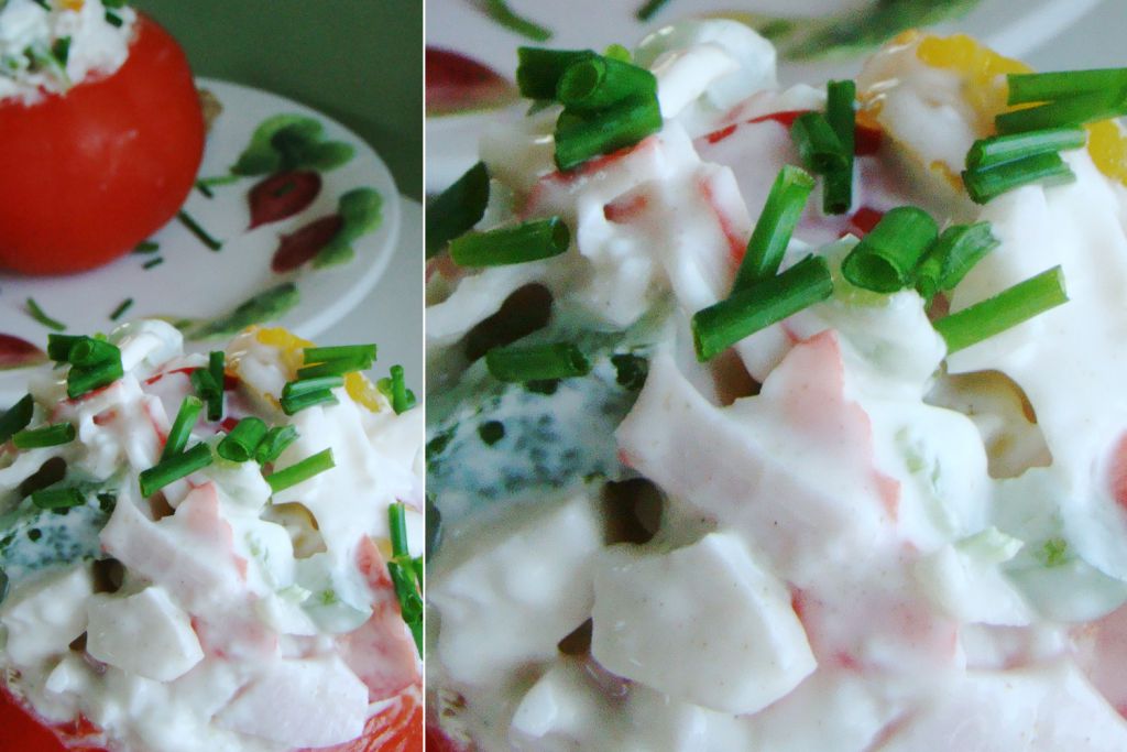 Tomates rellenos de gambas y cangrejo