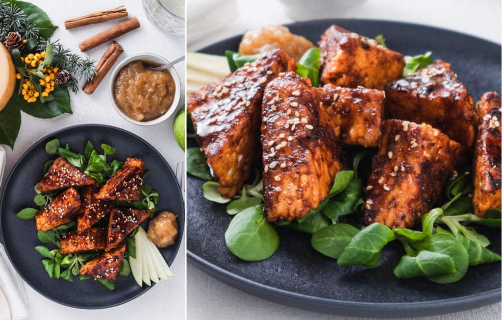 Tempeh con chutney de manzana y jengibre