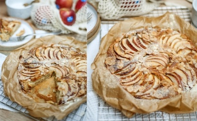 Tarta vegana de almendras y manzanas con harina de espelta