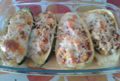 Calabacines rellenos de gambas