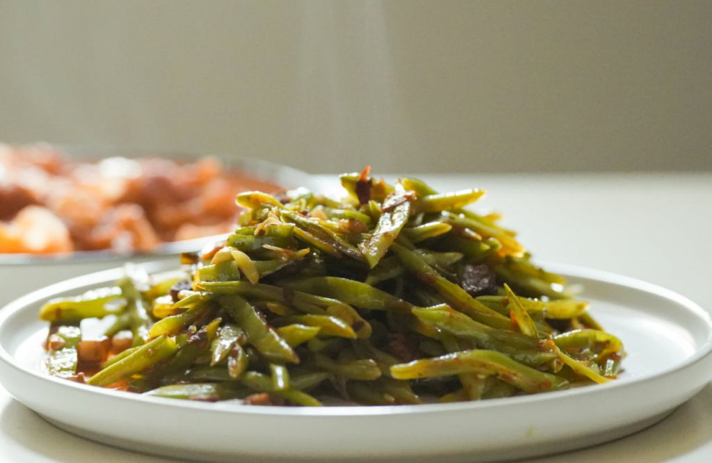 Judías verdes en vinagreta caliente