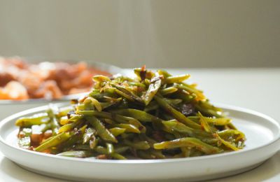 Judías verdes en vinagreta caliente